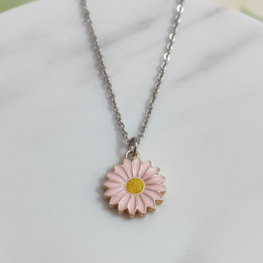Daisy Flower Pendant with Silver Chain - Image 4