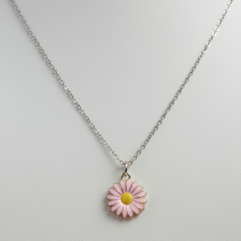 Daisy Flower Pendant with Silver Chain - Image 3