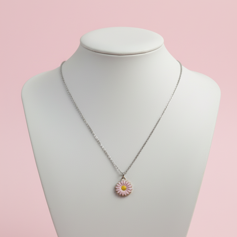Daisy Flower Pendant with Silver Chain - Image 2