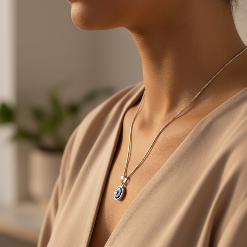 Evil Eye Pendant with Silver Chain - Image 3