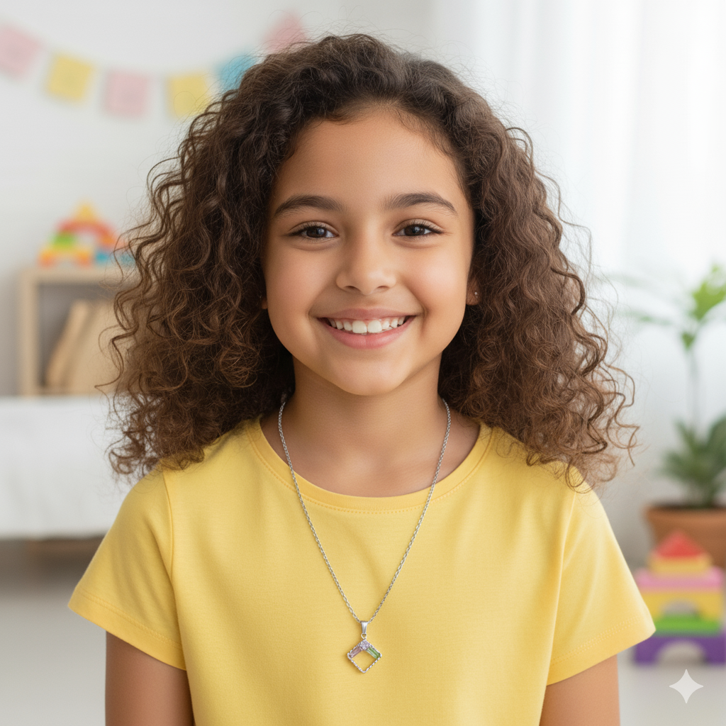 Square Pendant with Silver Chain